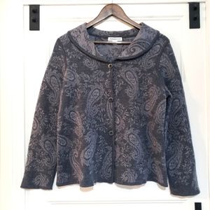 Pendelton Merino Wool Cardigan Paisley Sweater Womens XL Grey Peter Pan Collar